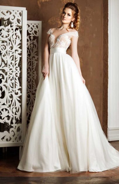 off-the-shoulder taffeta wedding dress