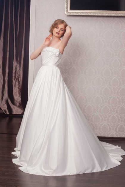 strapless flowy taffeta wedding dress