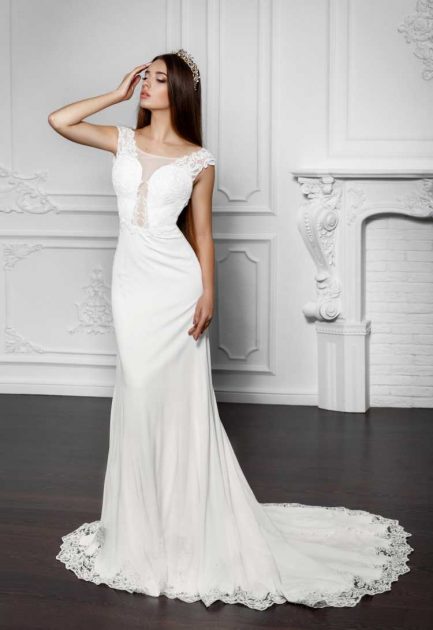 mermaid style dress with illusion neckline