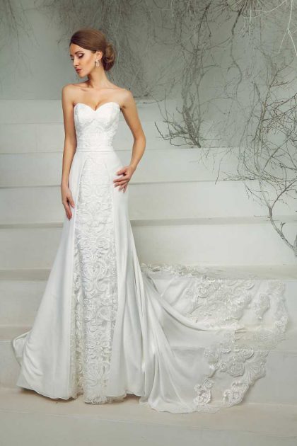 embroidered mermaid style strapless wedding dress