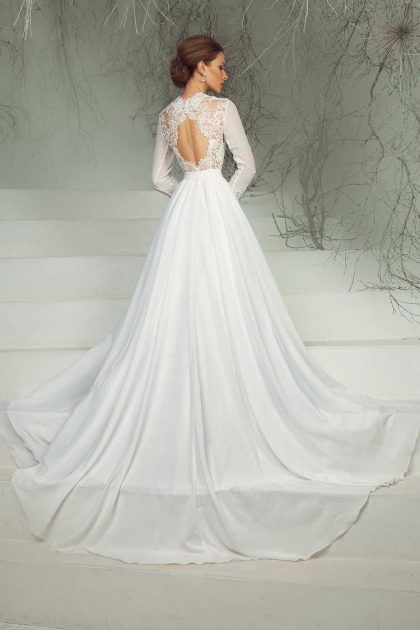 wedding dress with embroidered sleeves on the back