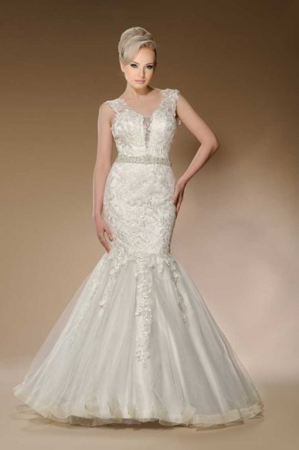 perfect mermaid style embroidered wedding dress