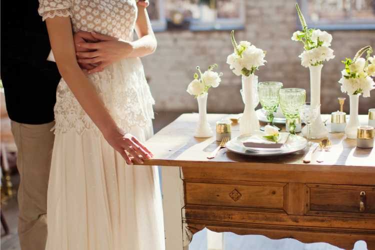 wedding table with simple flowers