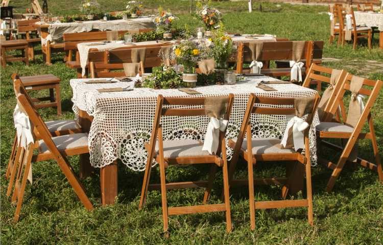 wedding tables with lace coverings