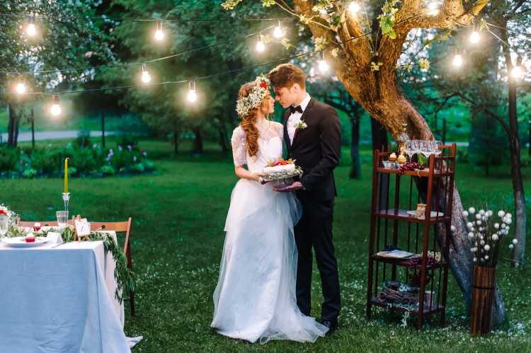 Wedding couple celebrating their wedding at home