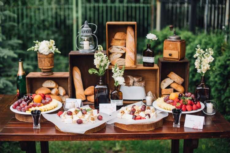 buffet table decorated with boxes