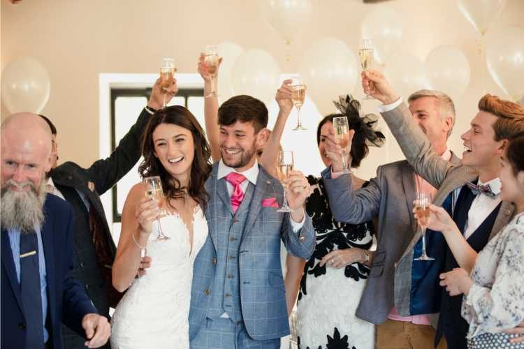 bride and groom celebrating