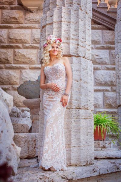 wedding dress with flower crown