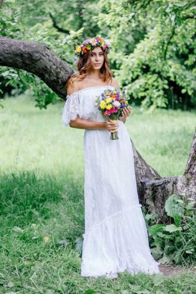 off the shoulder wedding dress