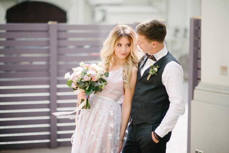 pink wedding dress with lace