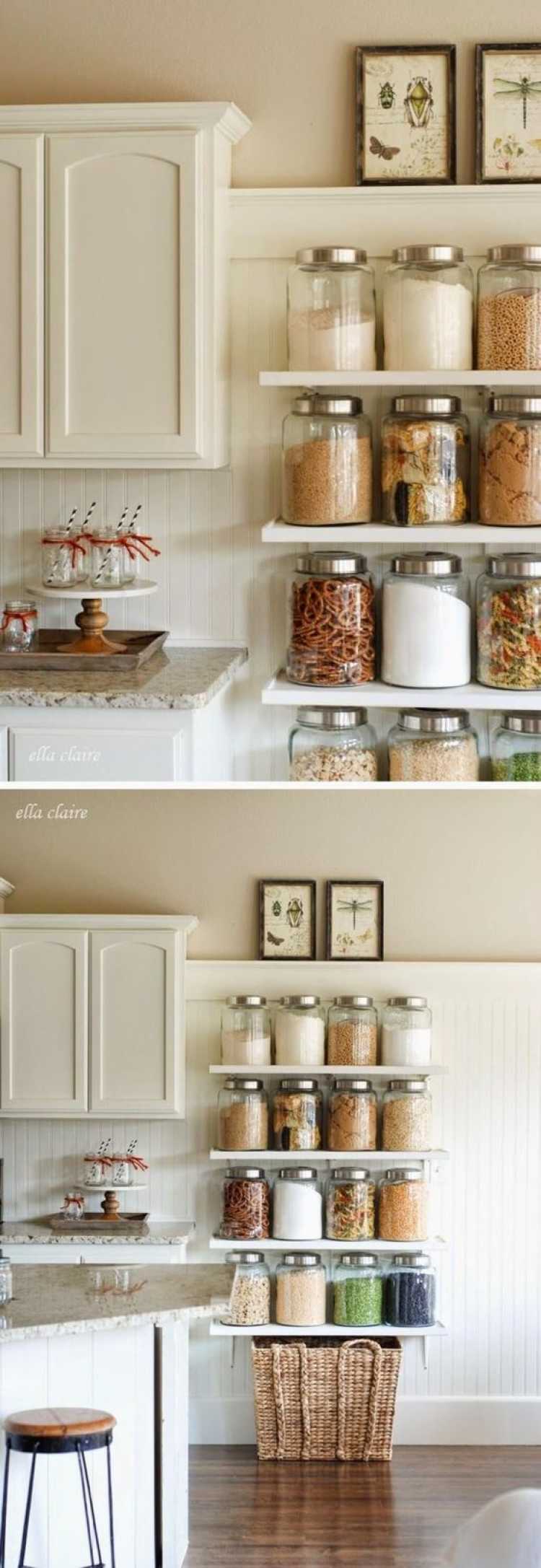 Decorative shelves in a small kitchen