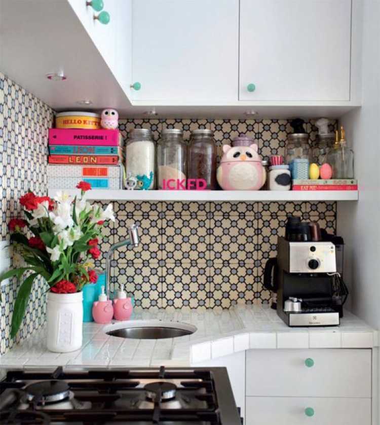 Small kitchen decorated with flowers