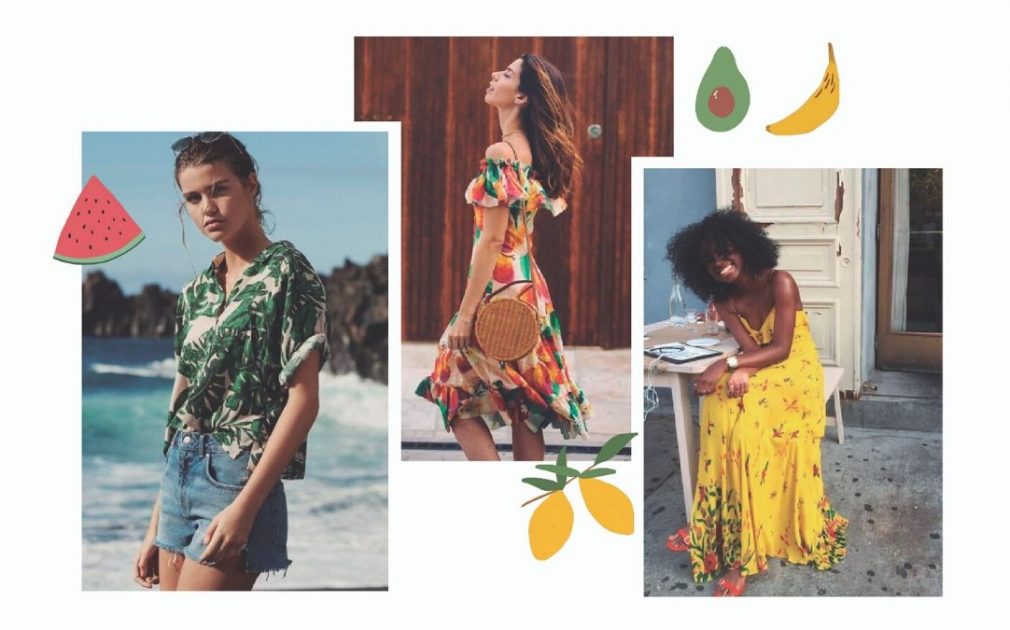 Looks con colores y estampados tropicales para fiestas de fin de año