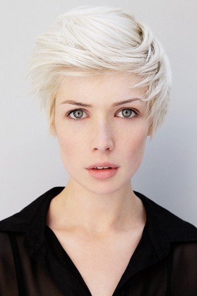 Platinum blonde with short hair