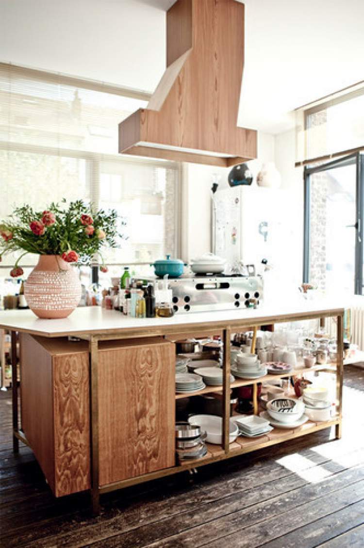 Modern wooden kitchen counter