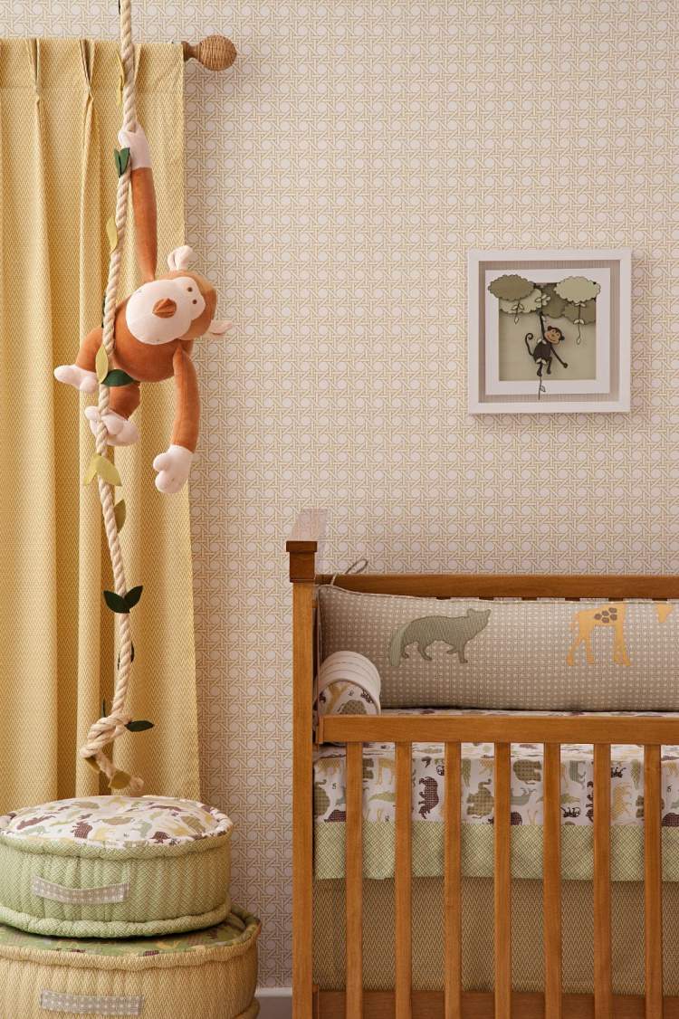 Baby room with wooden furniture and objects