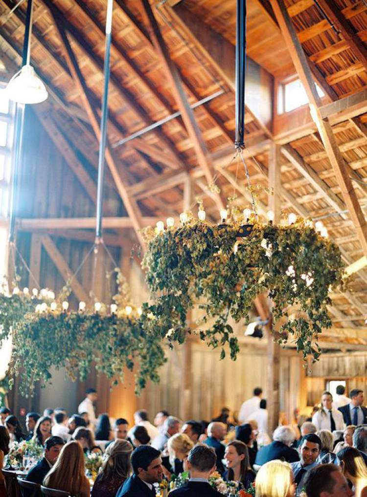 Wedding decoration with foliage chandeliers