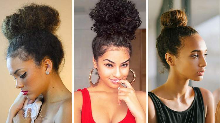 curly hair with high bun