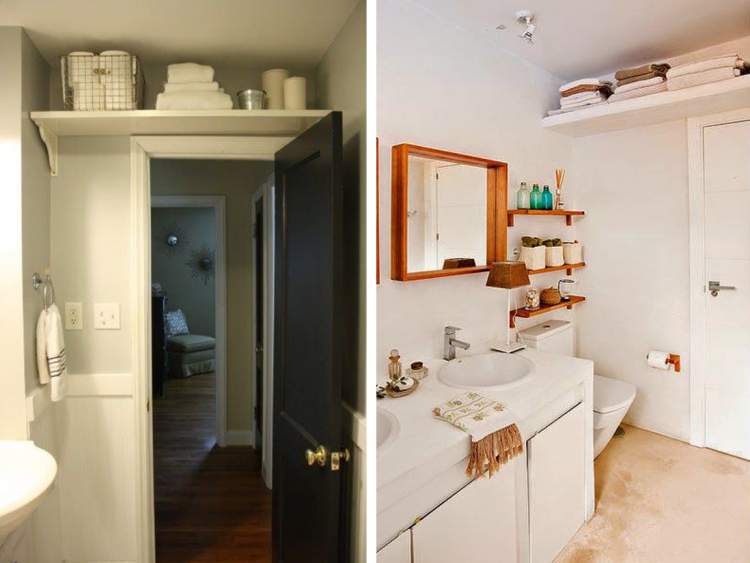 Shelf over the door to make a small bathroom more spacious