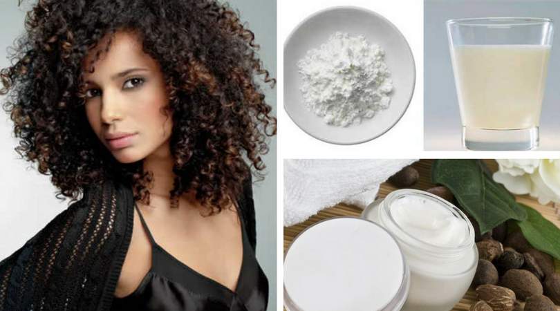 Homemade recipe with cornstarch, milk and Shea butter for frizzy and curly hair