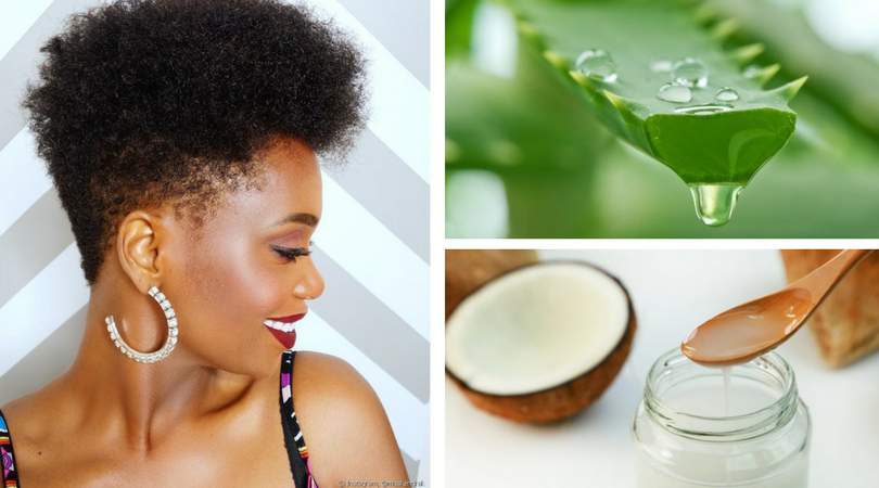 Homemade recipe with aloe vera and coconut oil to moisturize afro hair