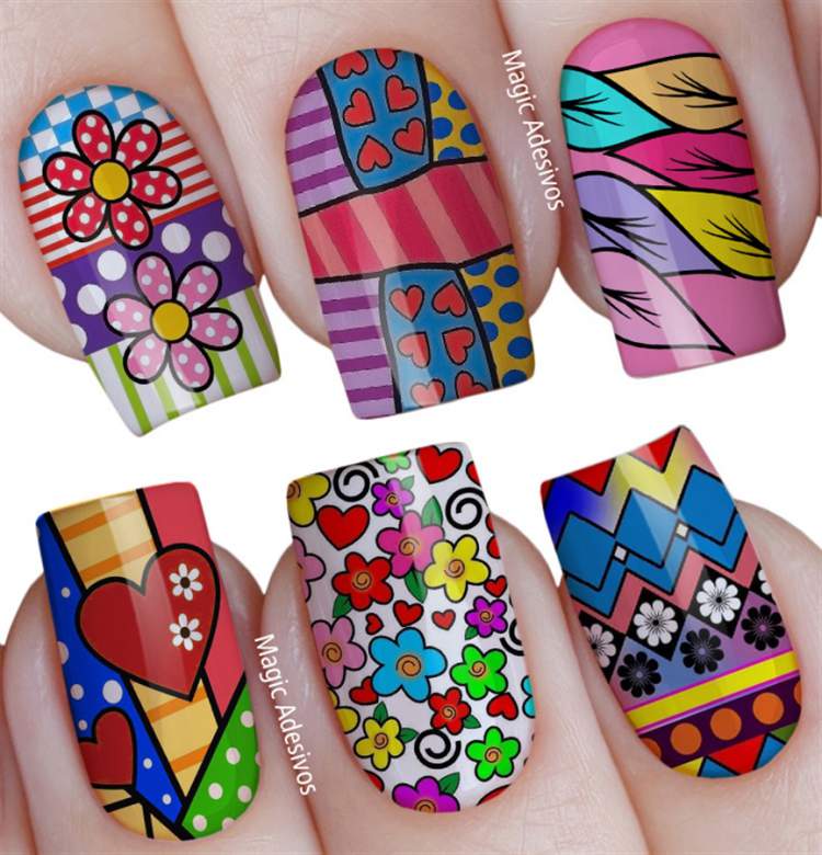 nails decorated with colorful designs