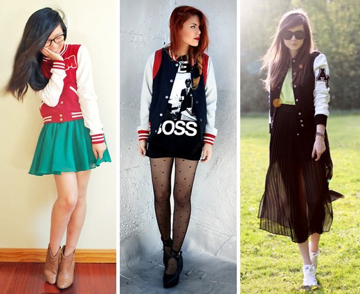 Varsity Jacket con prendas más femeninas