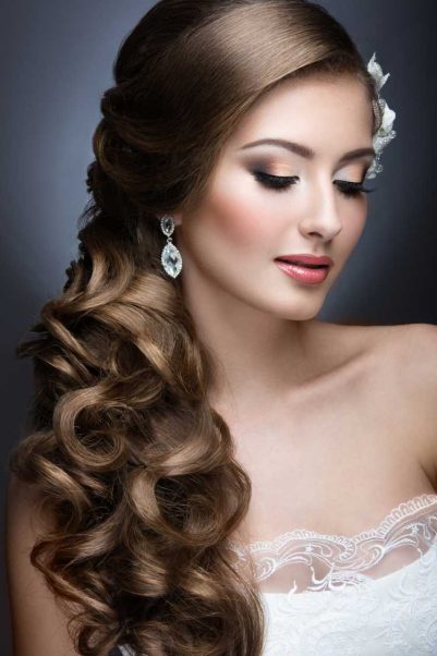 Makeup for a bride with half-up hair