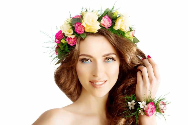 Bridesmaid day wedding makeup flower crown