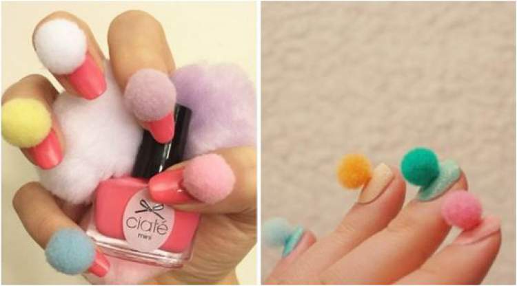 nails with pompoms