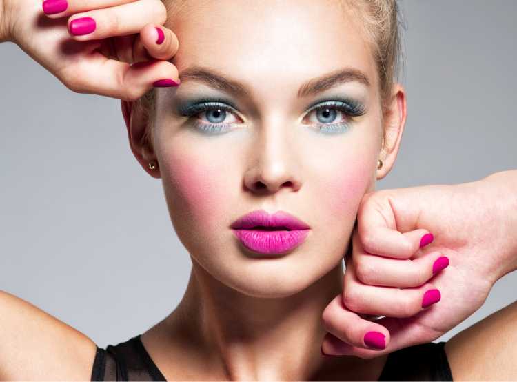 Makeup for a photo shoot with pink lipstick