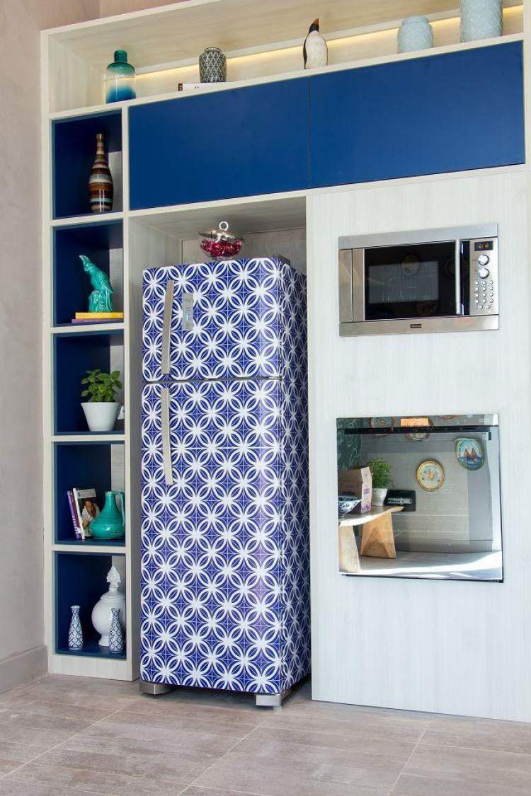 stickered refrigerator to decorate rented apartment