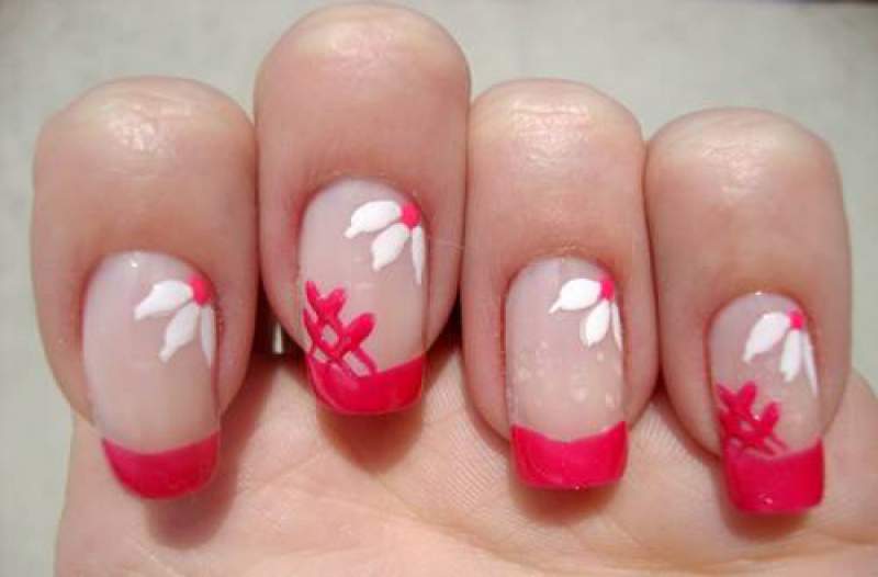 photo of floral nails with French nails