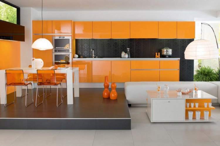 small kitchen with bright colors