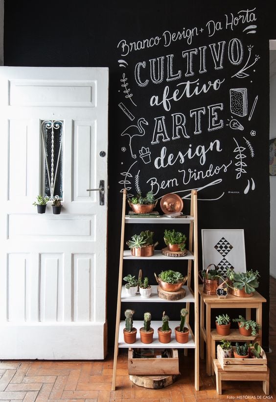 Small vegetable garden with chalkboard wall