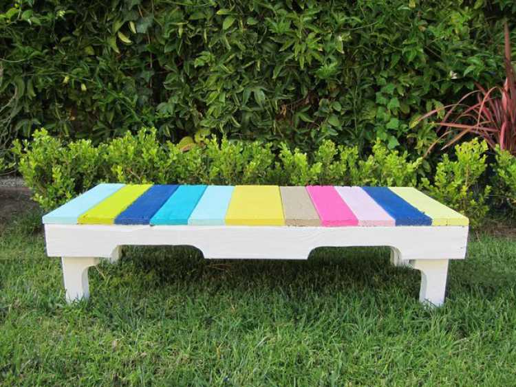 Backyard decoration with colorful bench