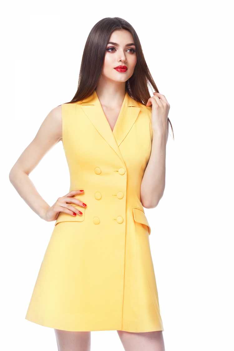 yellow button front side by side dress