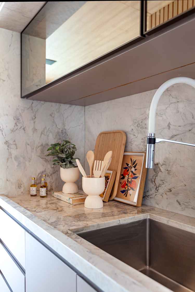 photo of kitchen sink countertop, shades of gray