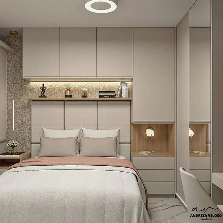 photo of double bedroom in gray tones