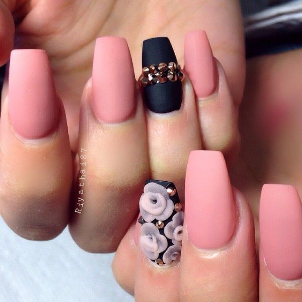 Photo of pink Ballerina Nails with black only daughter