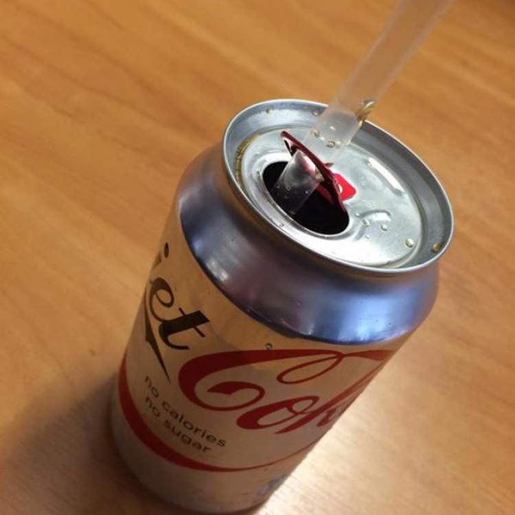 how to fit the straw in the soda can