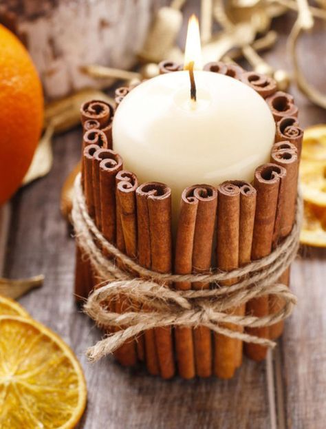 Candle with cinnamon.