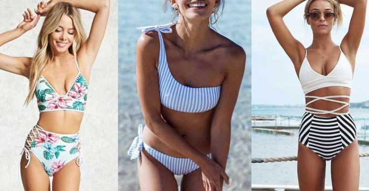 Stripes, ties and straps are one of the beach fashion trends for summer 2019