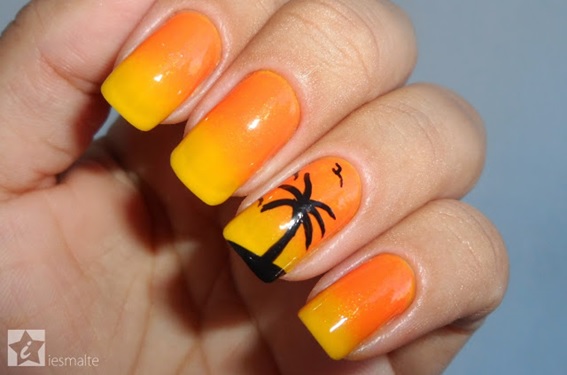 Tropical nail art with coconut trees