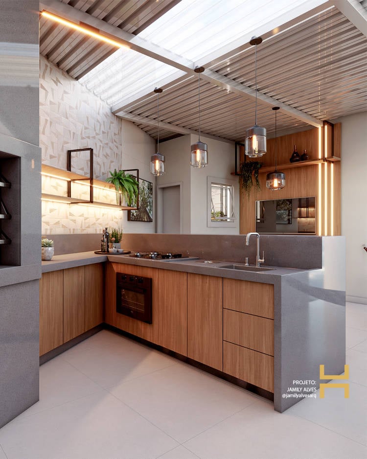 Gray porcelain countertop.