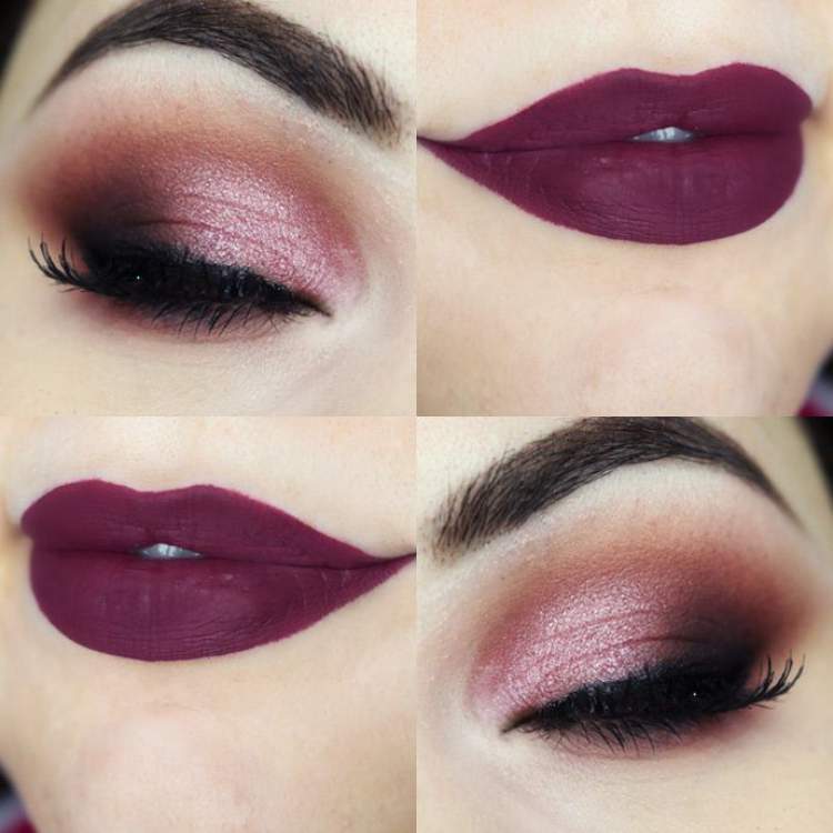 Eyes and lips with shades of purple