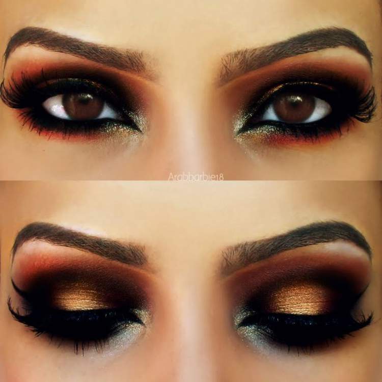 Eyes with golden shadow and red smokey