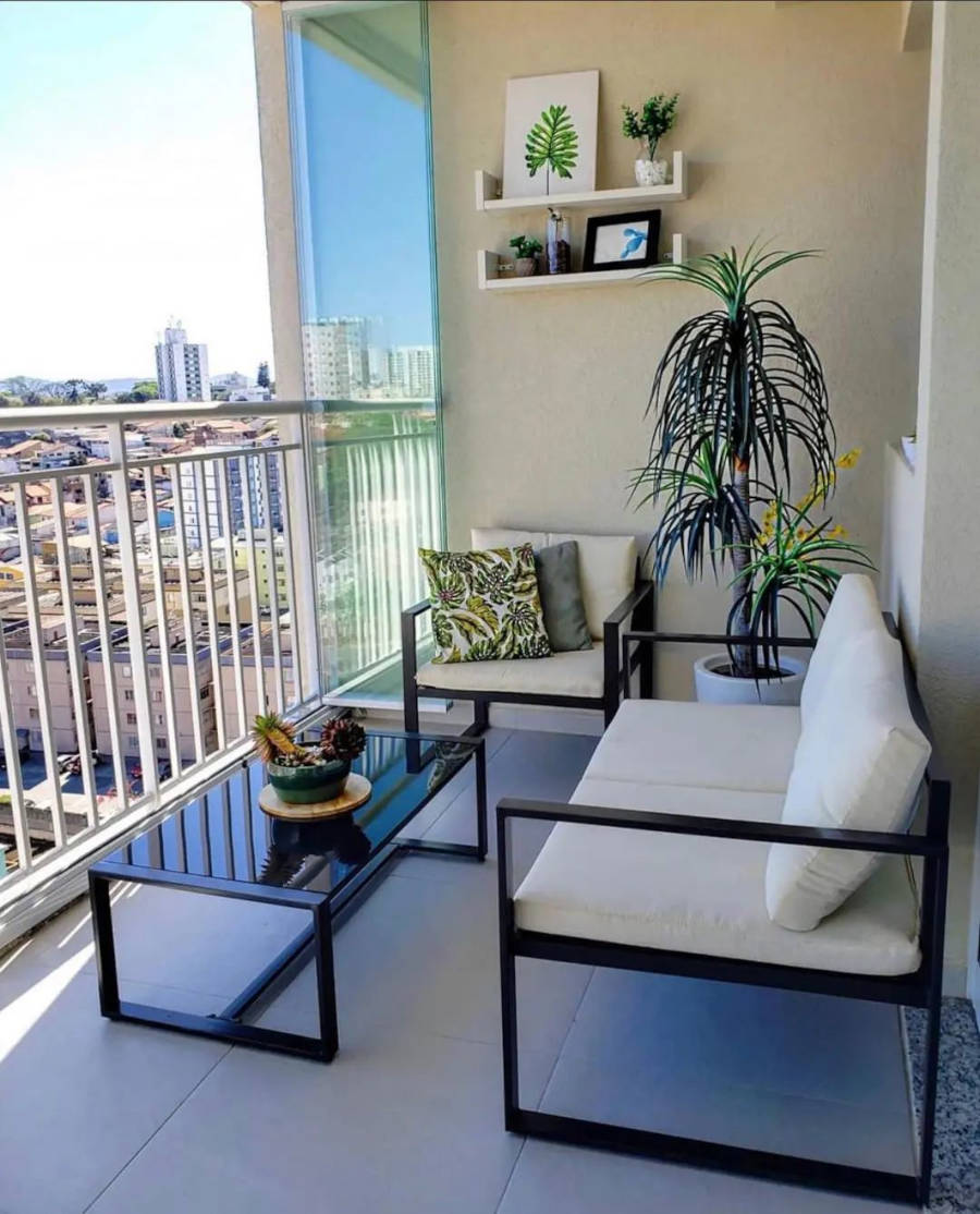 Balcony decorated with small paintings.