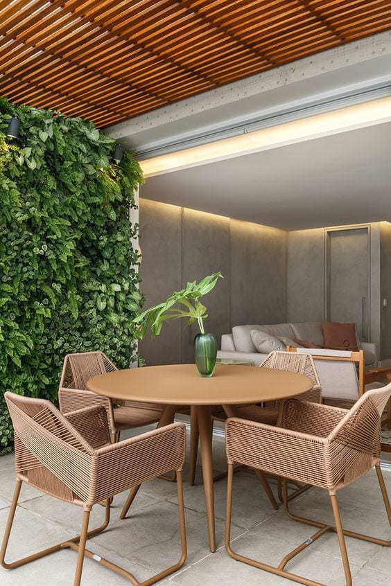 Dining room with vertical garden