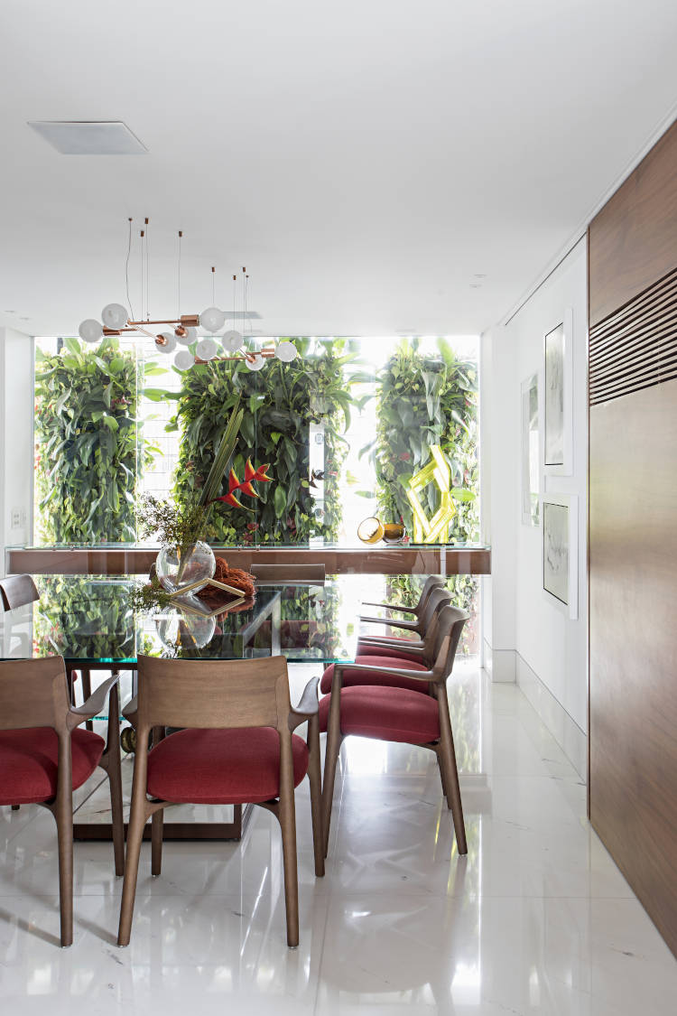 Dining room with glass table.